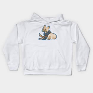 Cat scarf blue and bronze Kids Hoodie